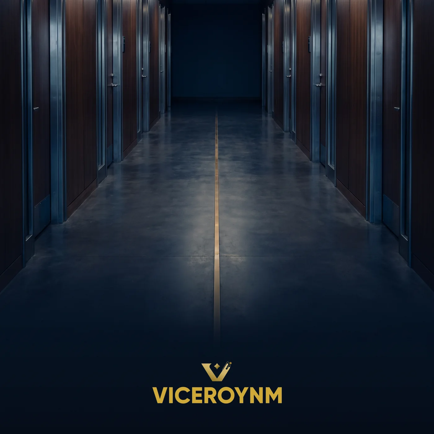Viceroy NM gold symbol and wordmark beneath a secure architectural corridor.